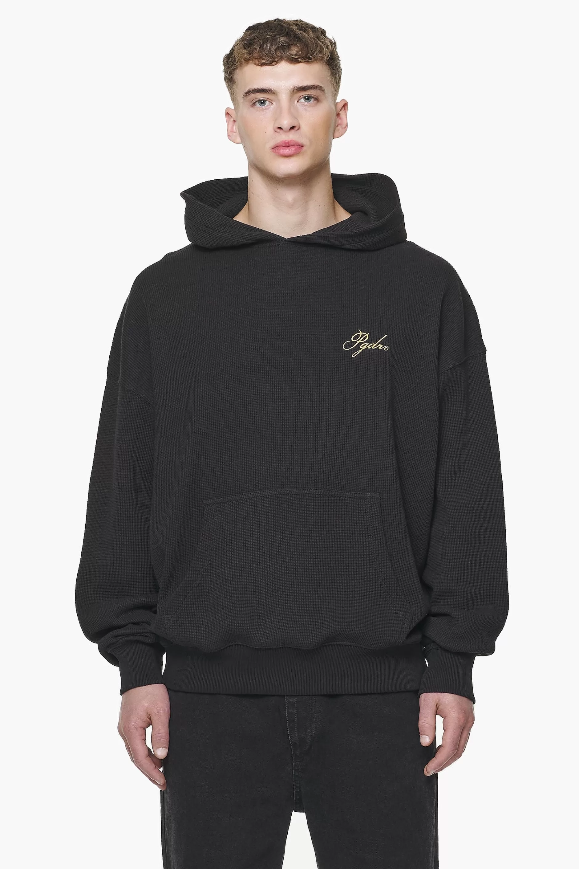 Quat Waffle Oversized Hoodie Vintage Washed Onyx Black-Pegador Discount