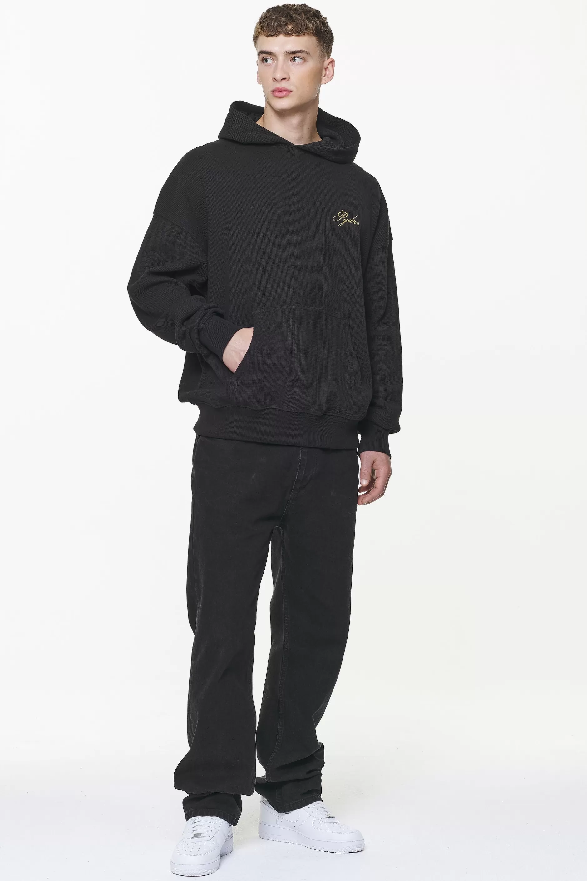 Quat Waffle Oversized Hoodie Vintage Washed Onyx Black-Pegador Discount